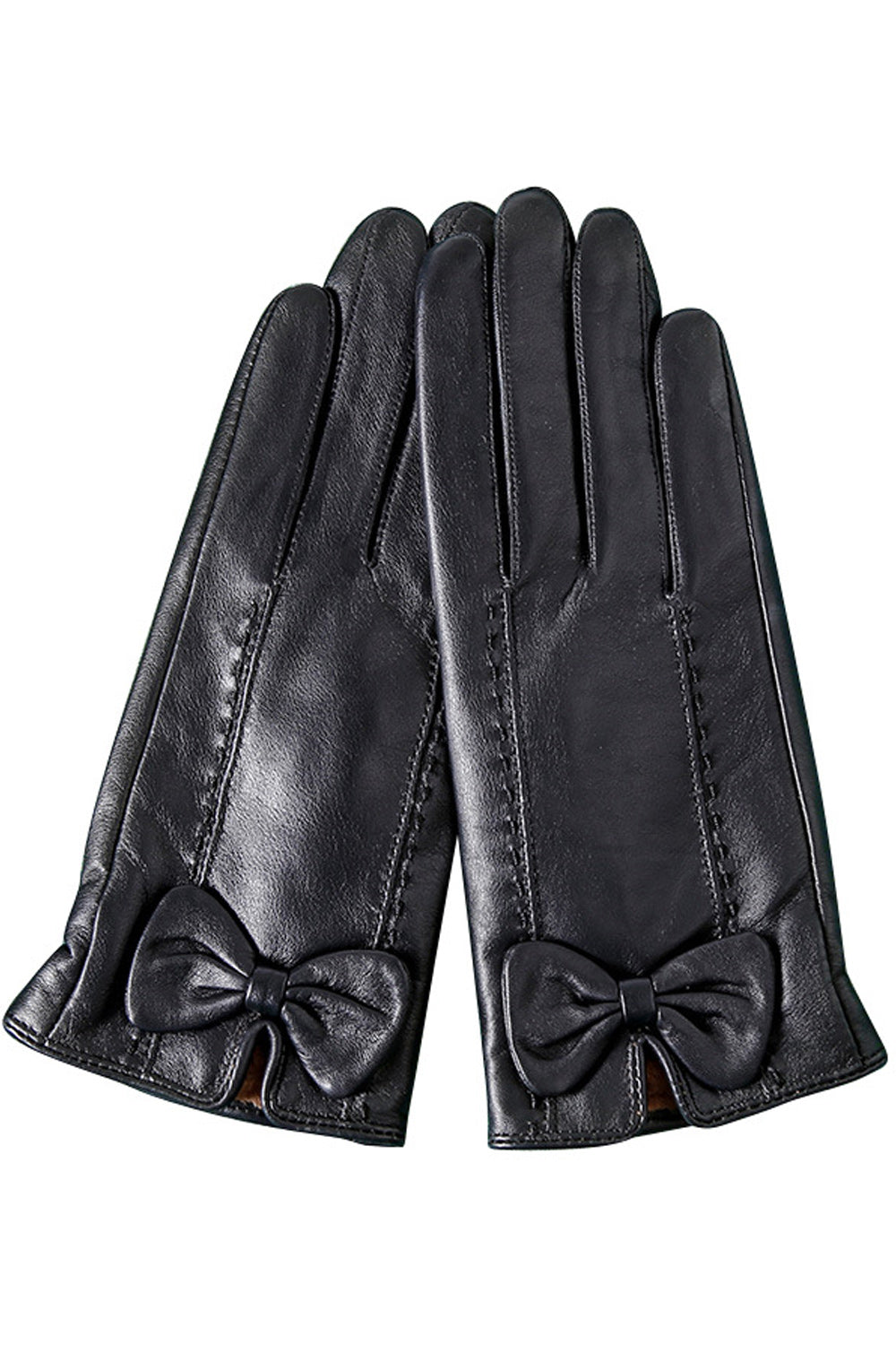 Women Outdoor Bow Decorated Coldproof Leather Gloves