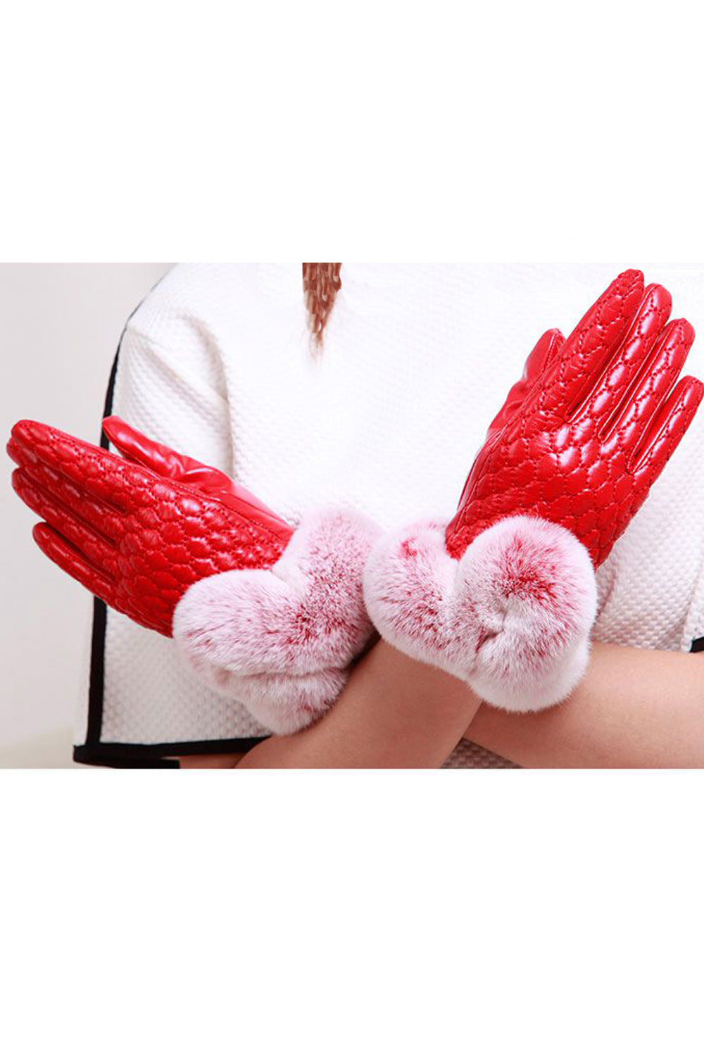 Women Hair Decorated Full Touch Screen Warm Leather Gloves