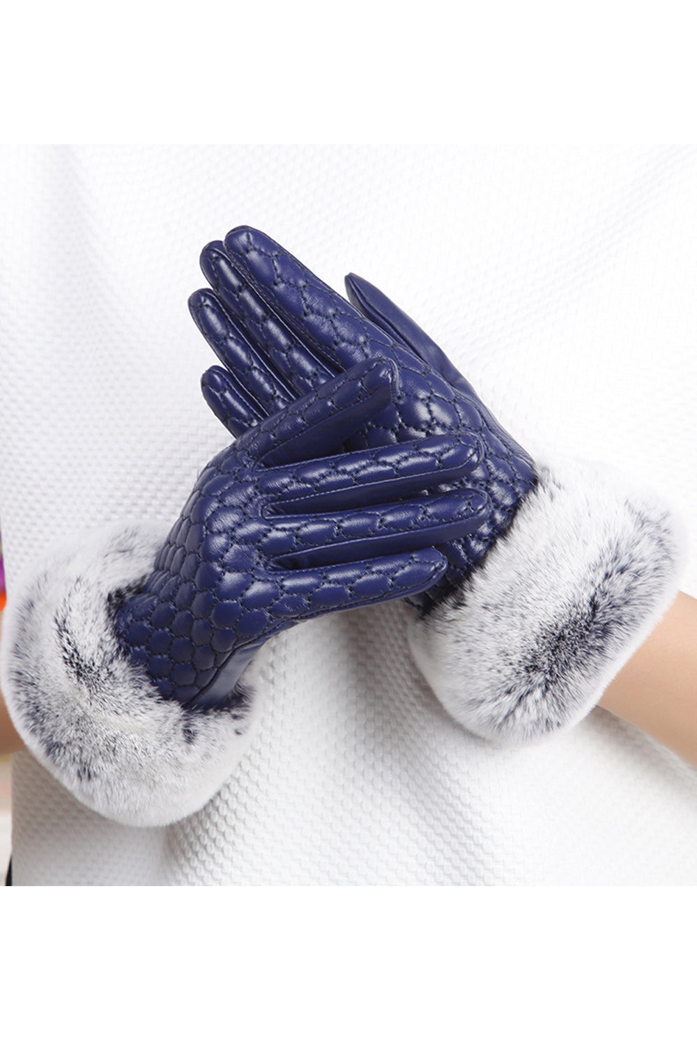 Women Hair Decorated Full Touch Screen Warm Leather Gloves