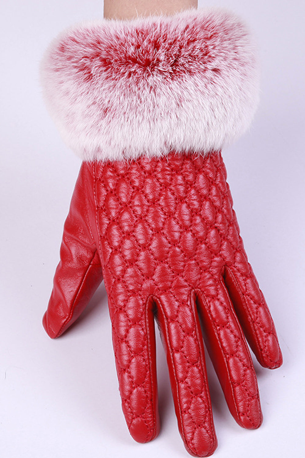 Women Hair Decorated Full Touch Screen Warm Leather Gloves