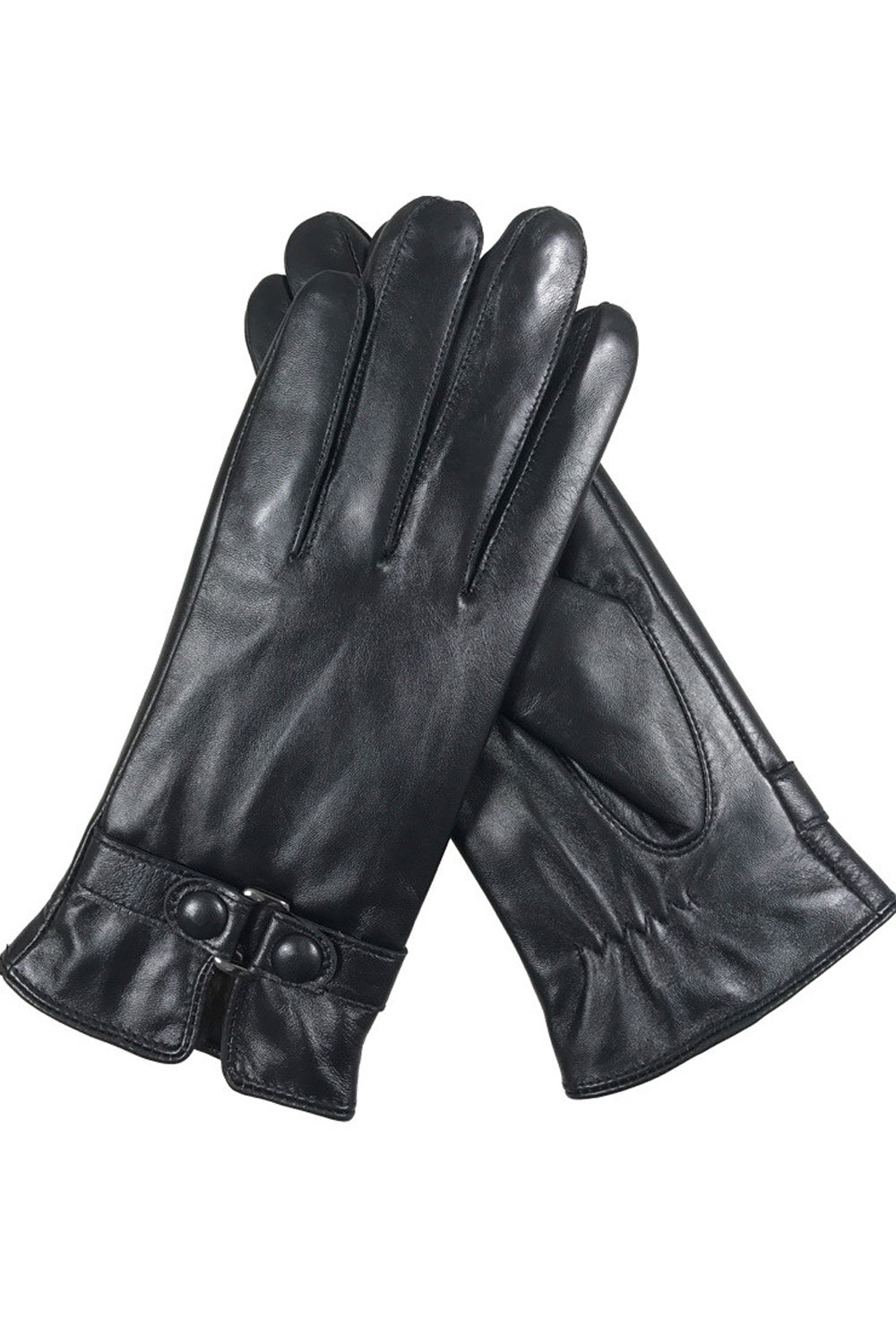 Women Thick Buckle Up Hand Protection Warm Leather Gloves