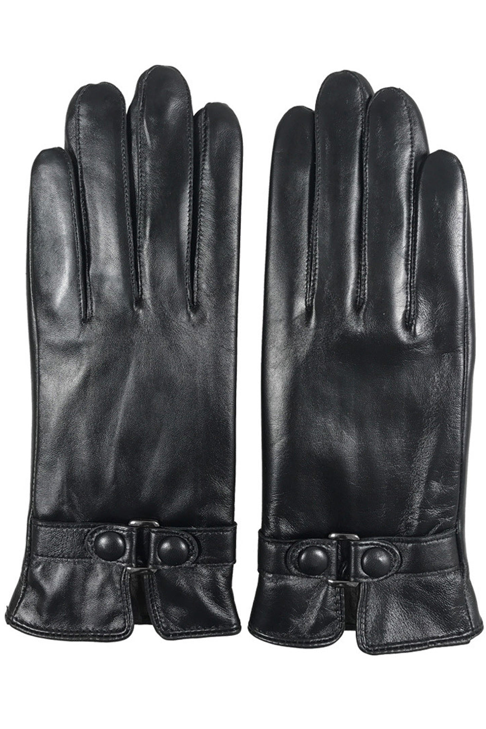 Women Thick Buckle Up Hand Protection Warm Leather Gloves