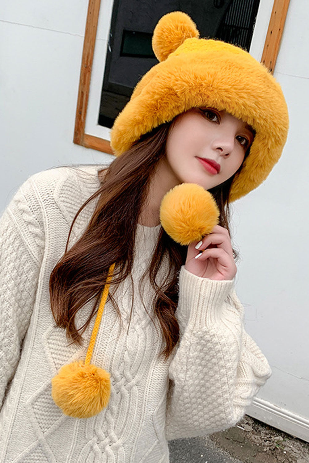 Women Warm Hairball Decorated Ear Protection Knitted Hat