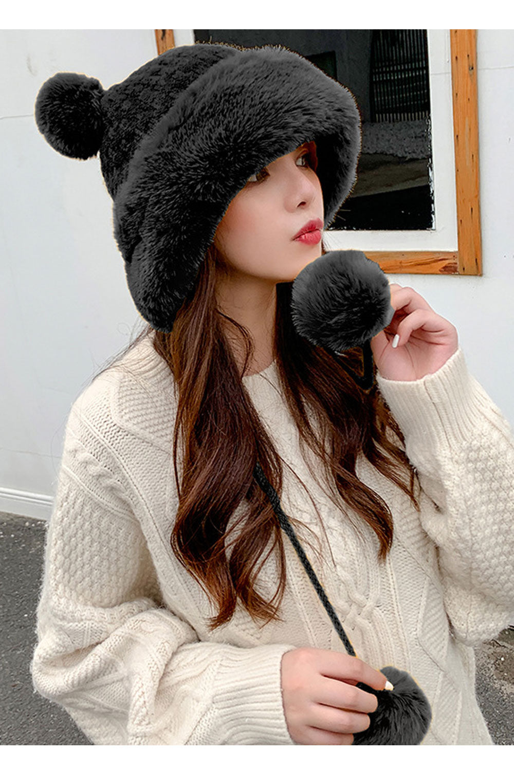 Women Warm Hairball Decorated Ear Protection Knitted Hat