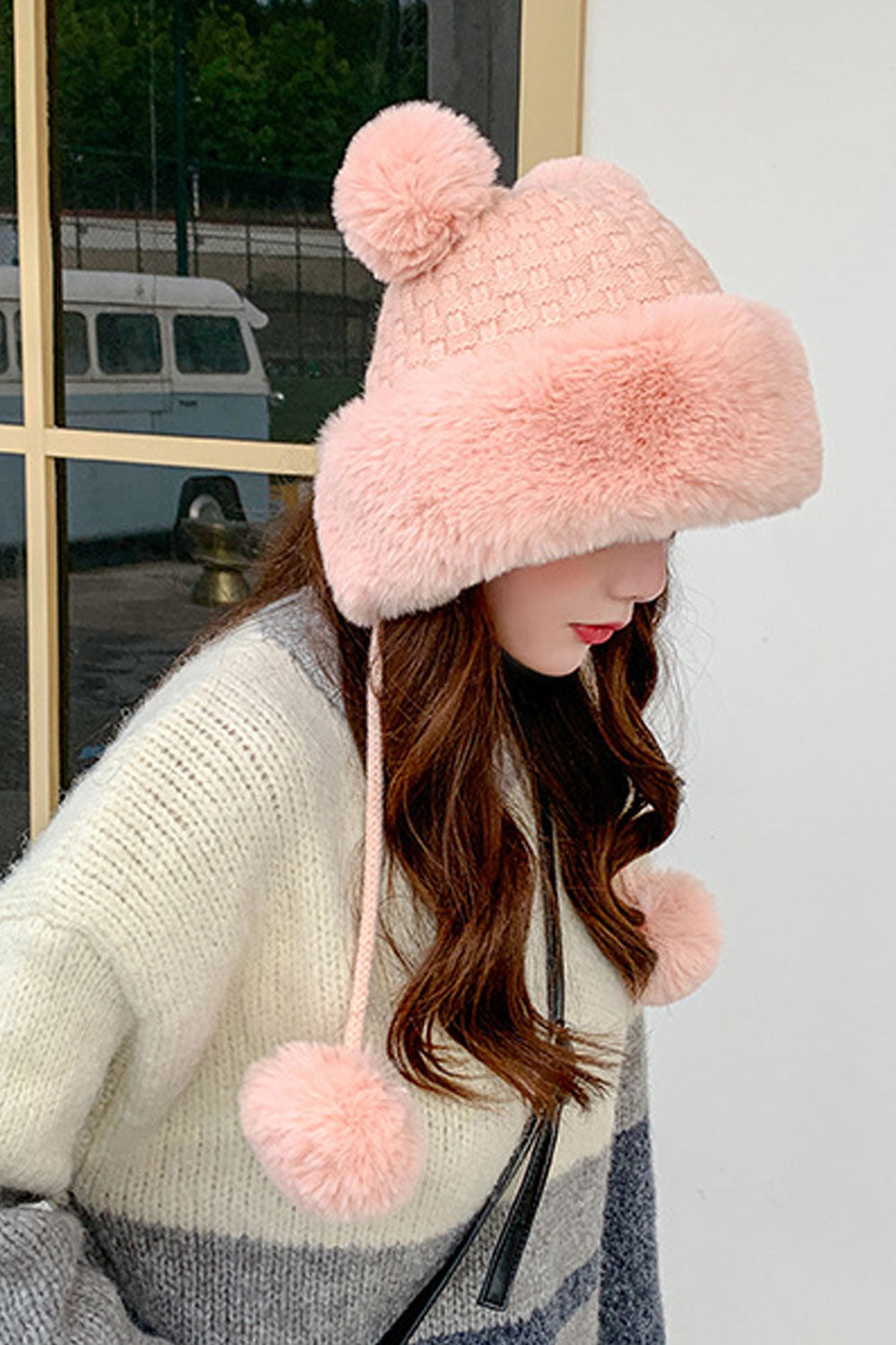Women Warm Hairball Decorated Ear Protection Knitted Hat