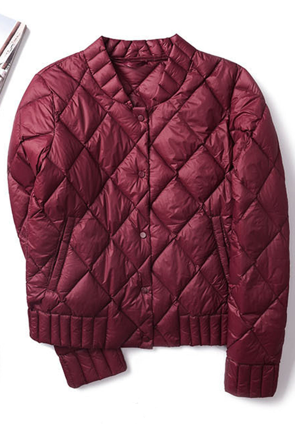 Women Stand Up Collar Solid Colored Easy Snap Button Winter Padded Jacket