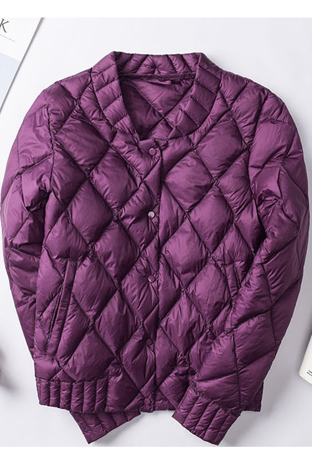 Women Stand Up Collar Solid Colored Easy Snap Button Winter Padded Jacket