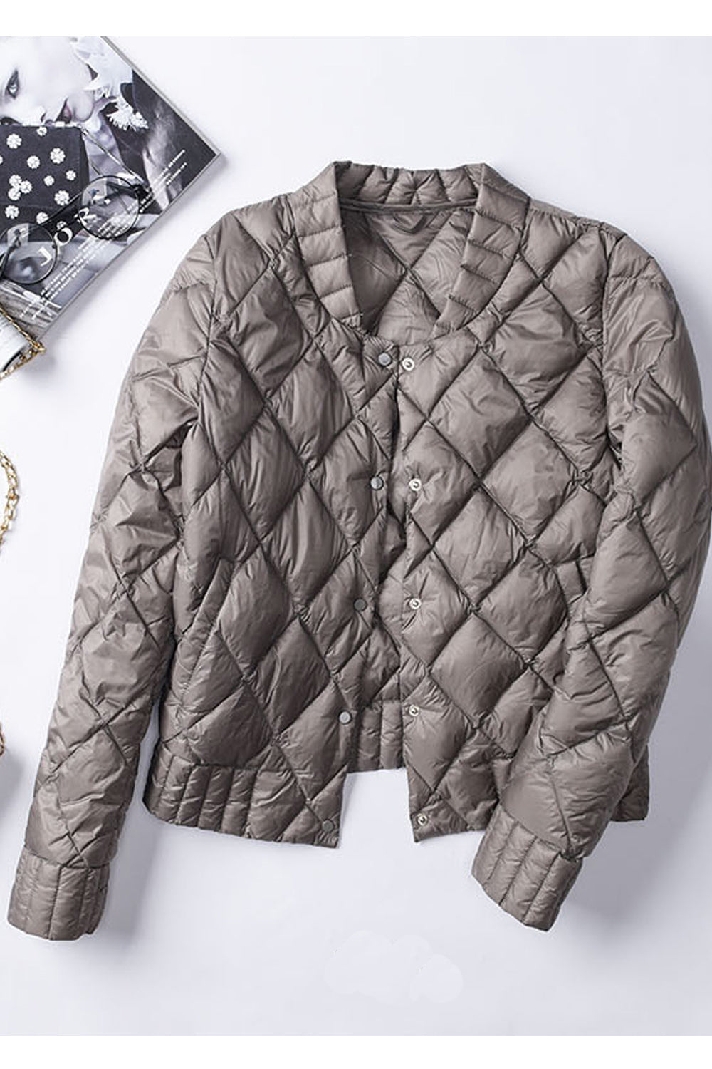 Women Stand Up Collar Solid Colored Easy Snap Button Winter Padded Jacket