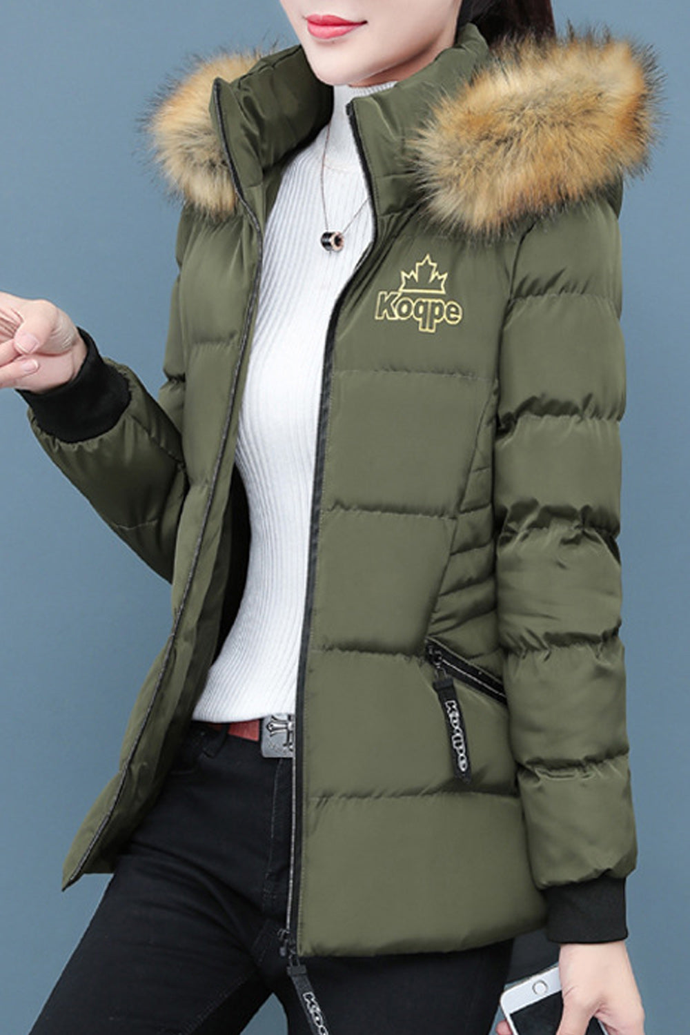 Women Zipper Closure Ribbed Cuffs Breathable Padded Jacket