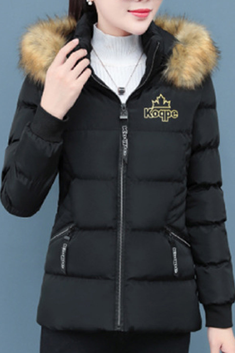 Women Zipper Closure Ribbed Cuffs Breathable Padded Jacket