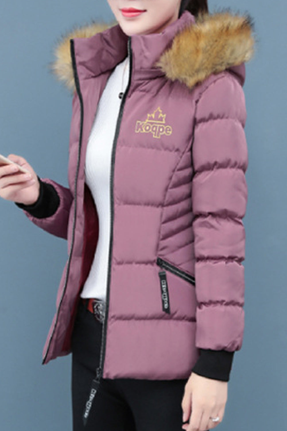 Women Zipper Closure Ribbed Cuffs Breathable Padded Jacket