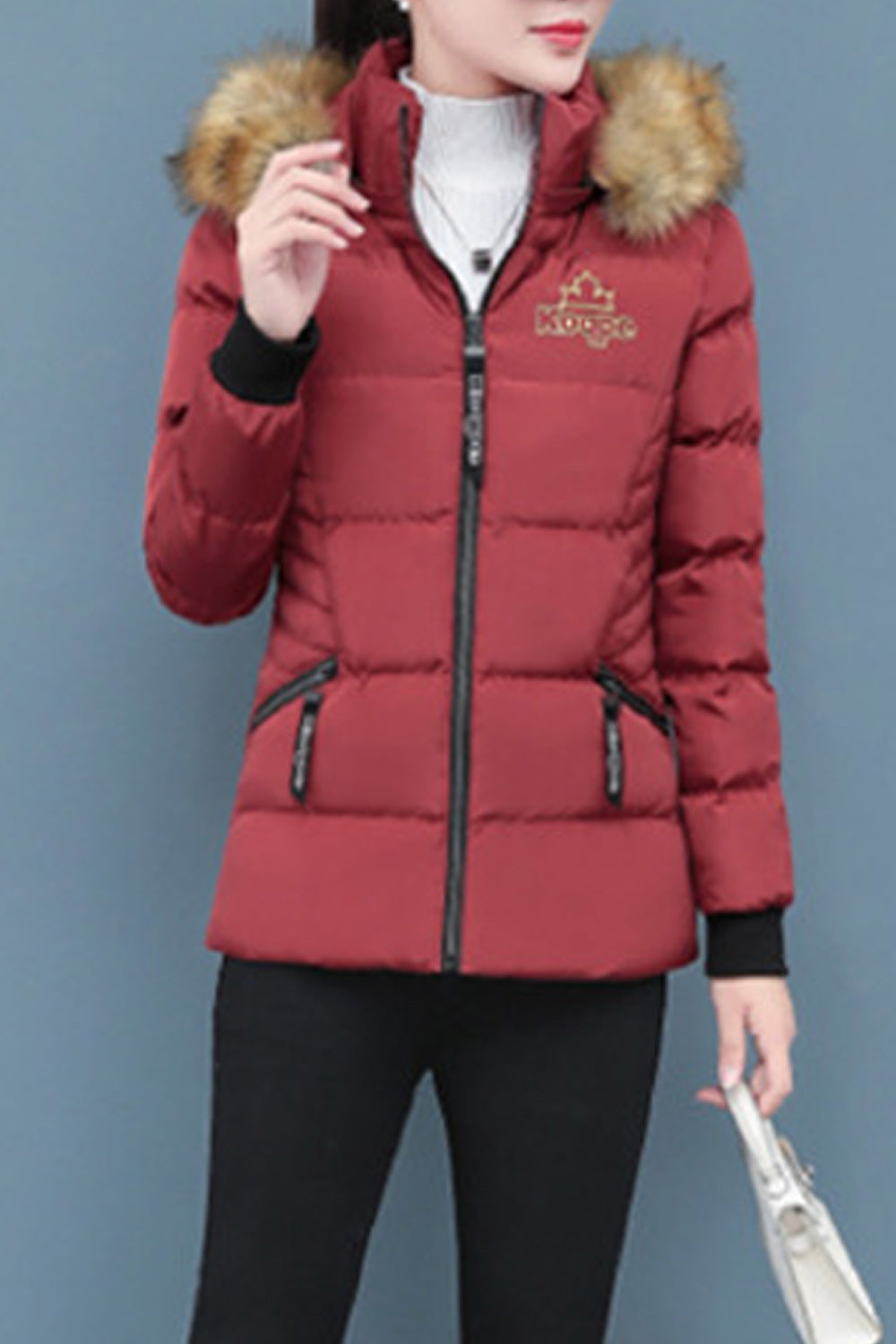 Women Zipper Closure Ribbed Cuffs Breathable Padded Jacket