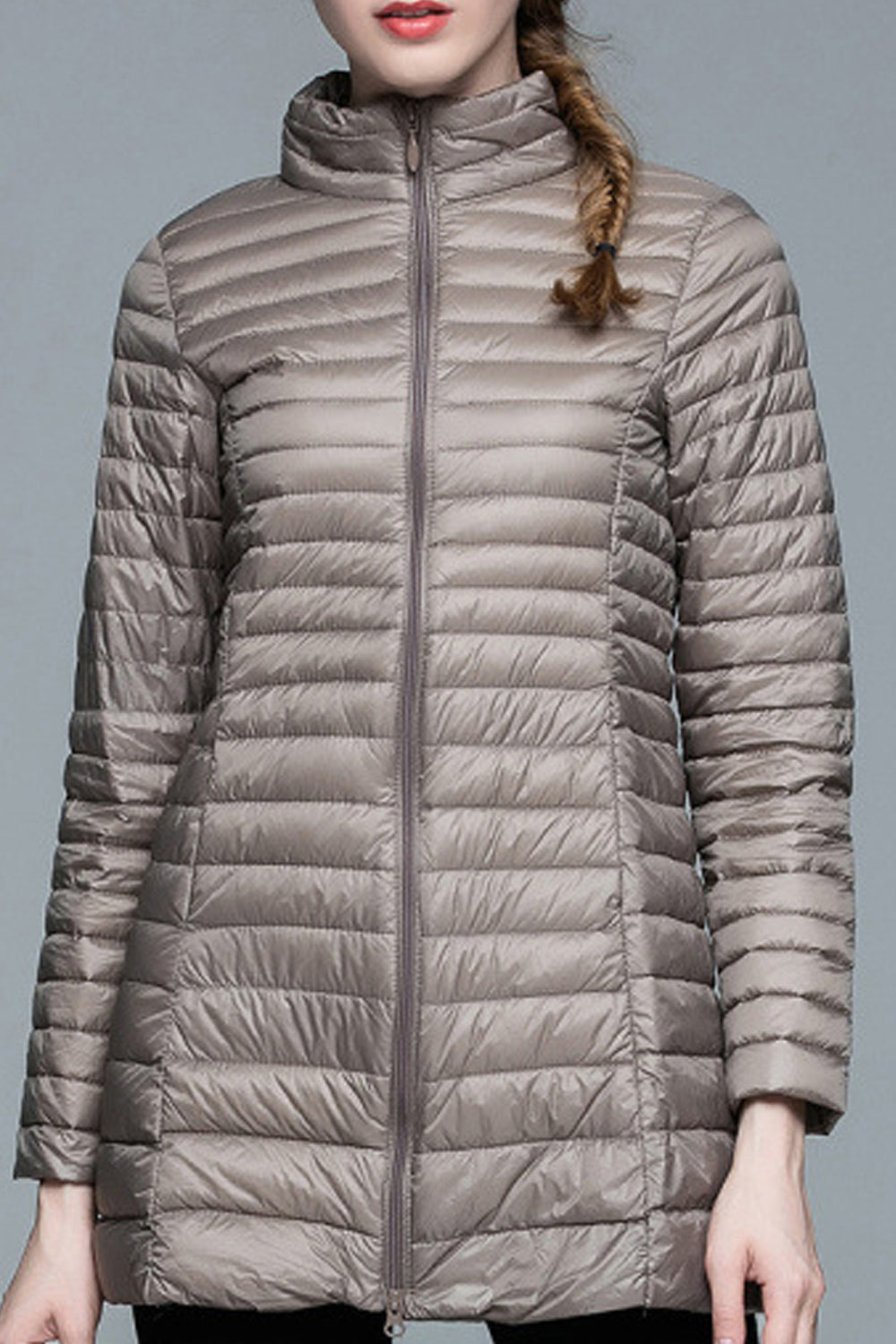 Women Zipper Style Solid Colored Thick Long Sleeve Padded Jacket