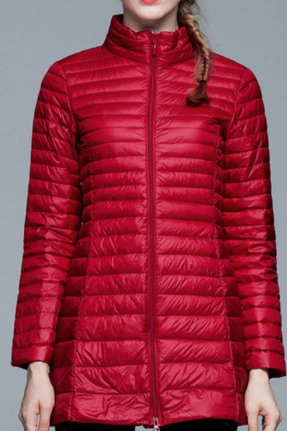 Women Zipper Style Solid Colored Thick Long Sleeve Padded Jacket
