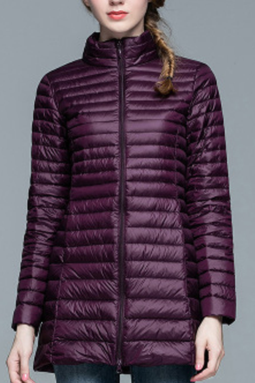 Women Zipper Style Solid Colored Thick Long Sleeve Padded Jacket
