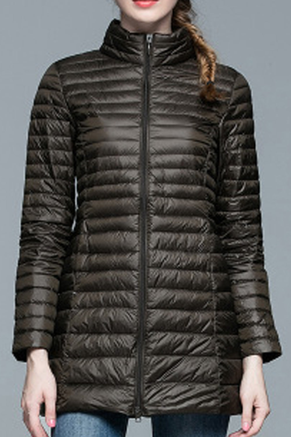 Women Zipper Style Solid Colored Thick Long Sleeve Padded Jacket