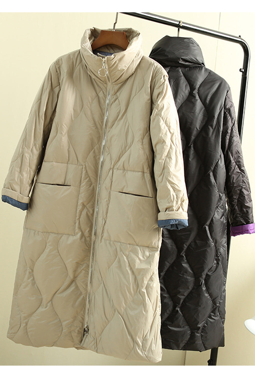 Women Stand Collar Neck Long Sleeve Loose Styled Warm Padded Jacket