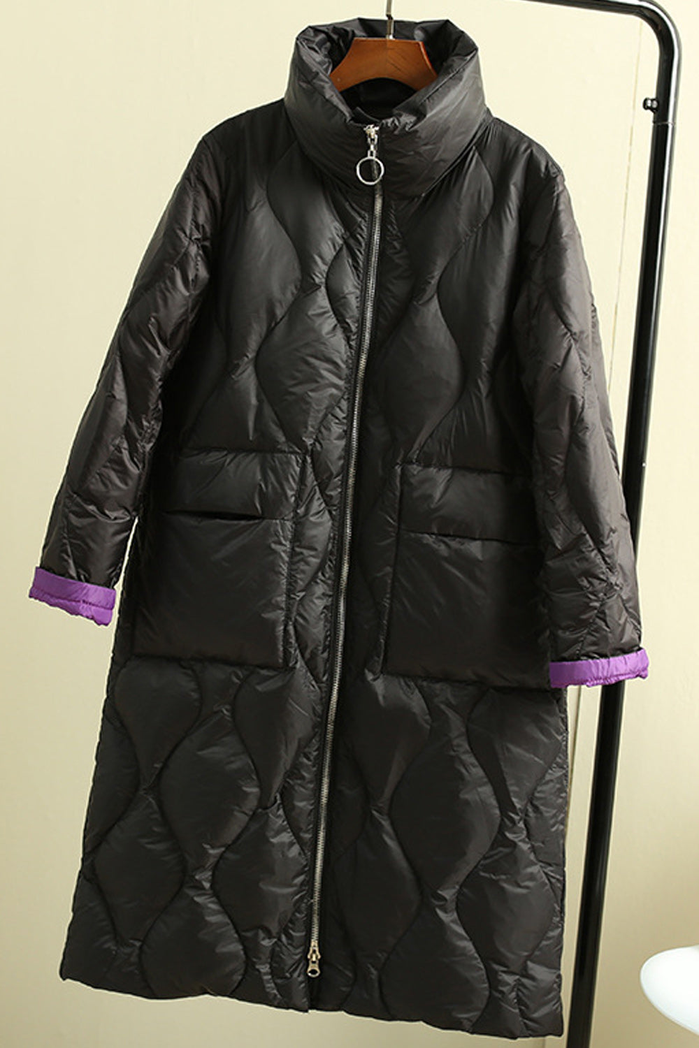 Women Stand Collar Neck Long Sleeve Loose Styled Warm Padded Jacket