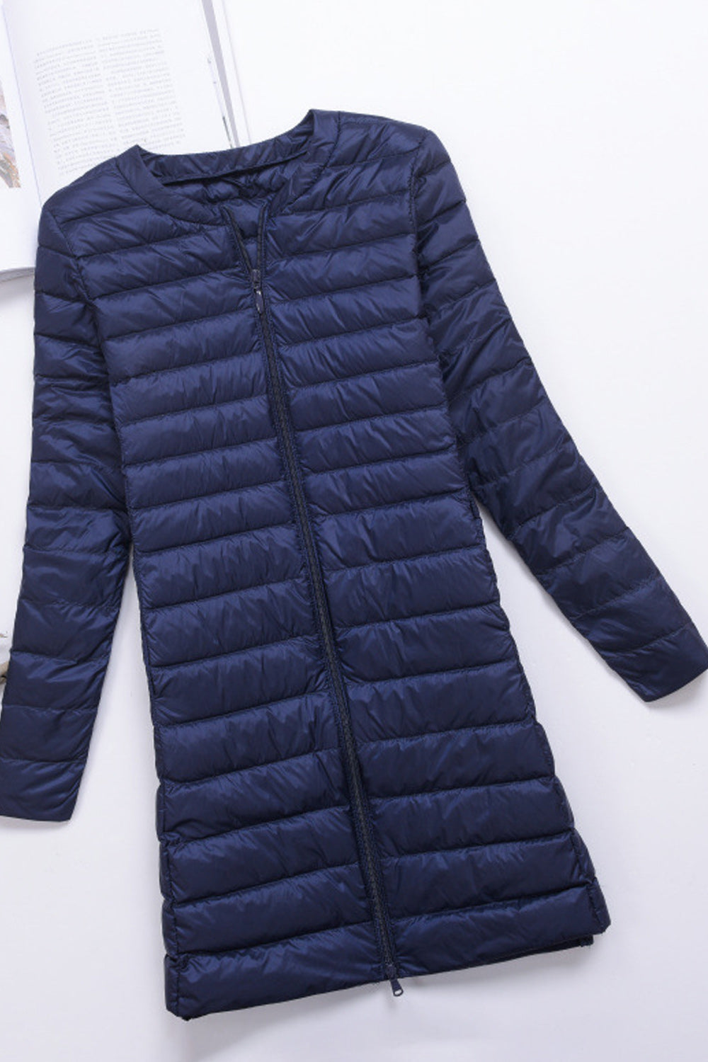 Women Mid Length Zipper Closure Long Sleeve Solid Pattern Padded Jacket
