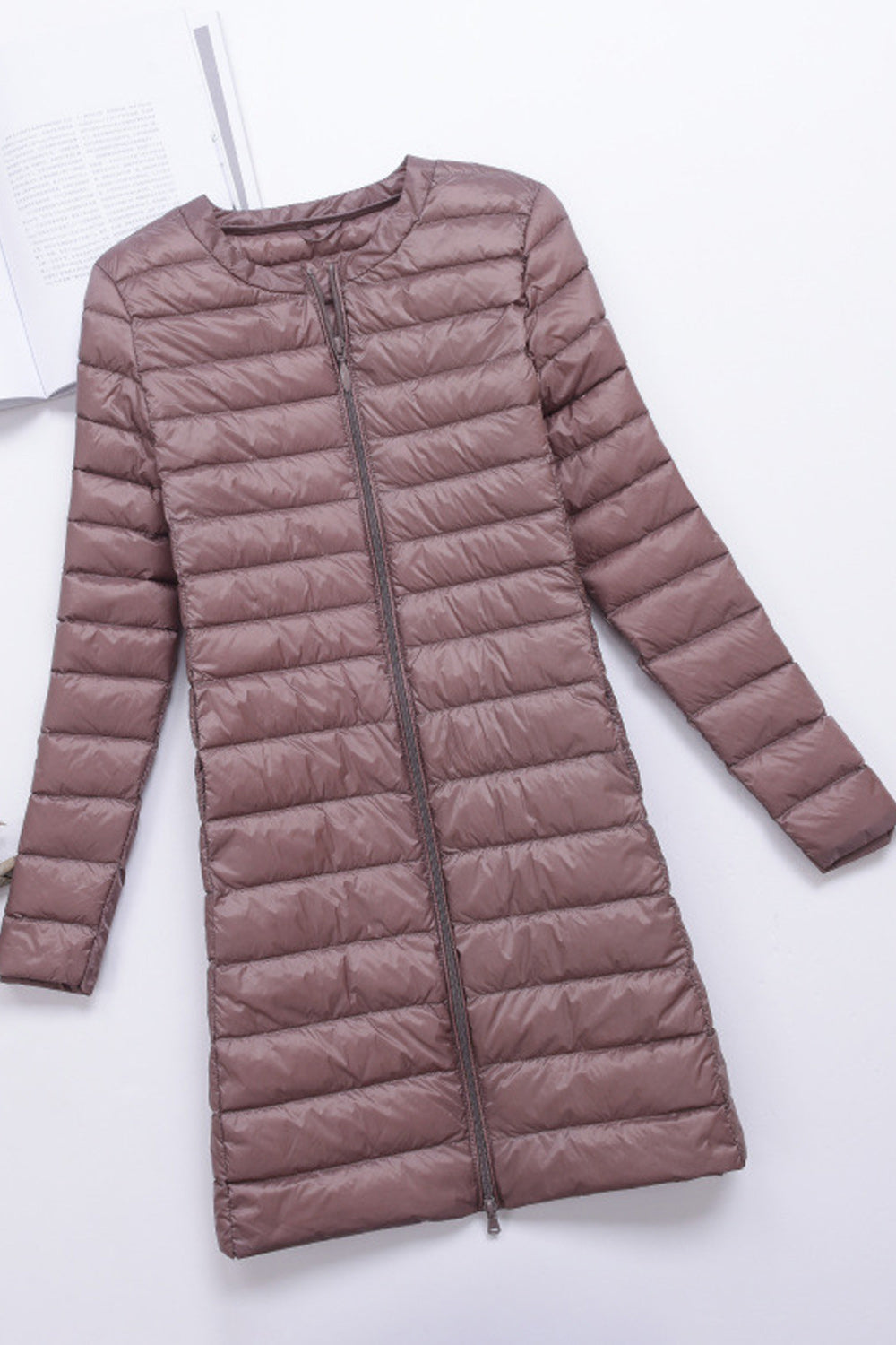 Women Mid Length Zipper Closure Long Sleeve Solid Pattern Padded Jacket