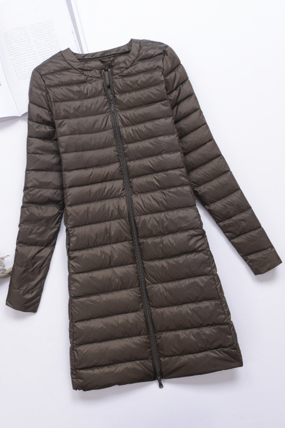 Women Mid Length Zipper Closure Long Sleeve Solid Pattern Padded Jacket