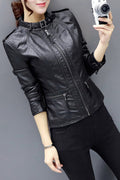 Women Lovely Zipper Closure Long Sleeve Easy Leather Jacket