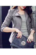 Women Long Sleeve Slim Fit Convenient Casual Leather Jacket