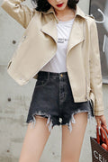 Women Decent Styled Collar Neck Solid Pattern Leather Jacket