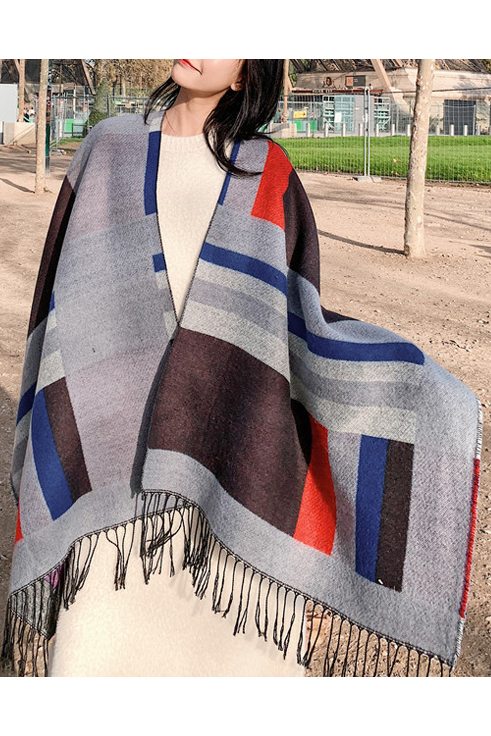Women Warm Tassel Decorated Printed Pattern Fashionable Shawl