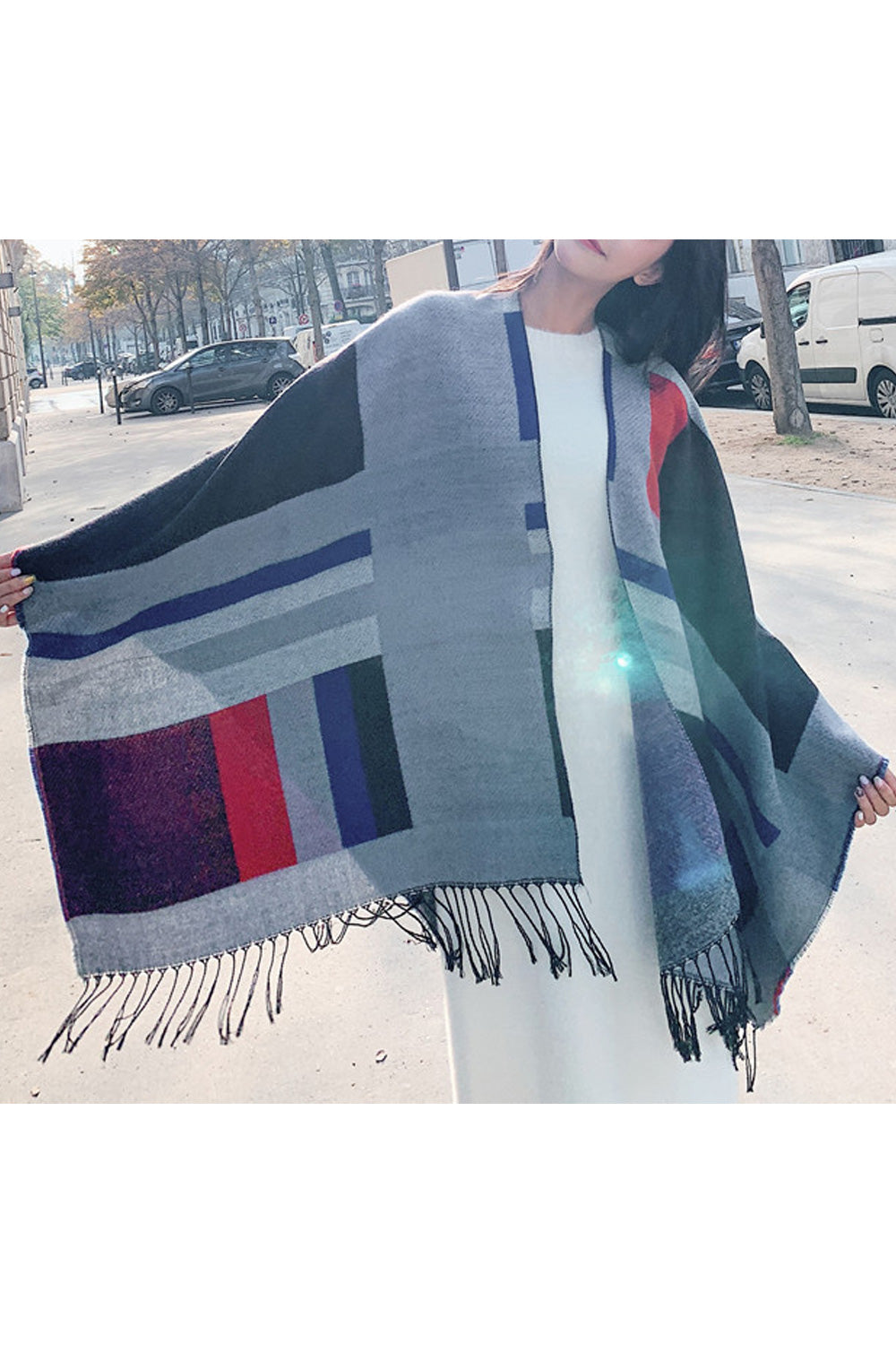 Women Warm Tassel Decorated Printed Pattern Fashionable Shawl