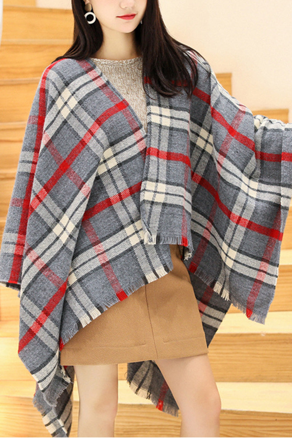 Women Pretty Plaid Pattern Classy Winter Warm Shawl