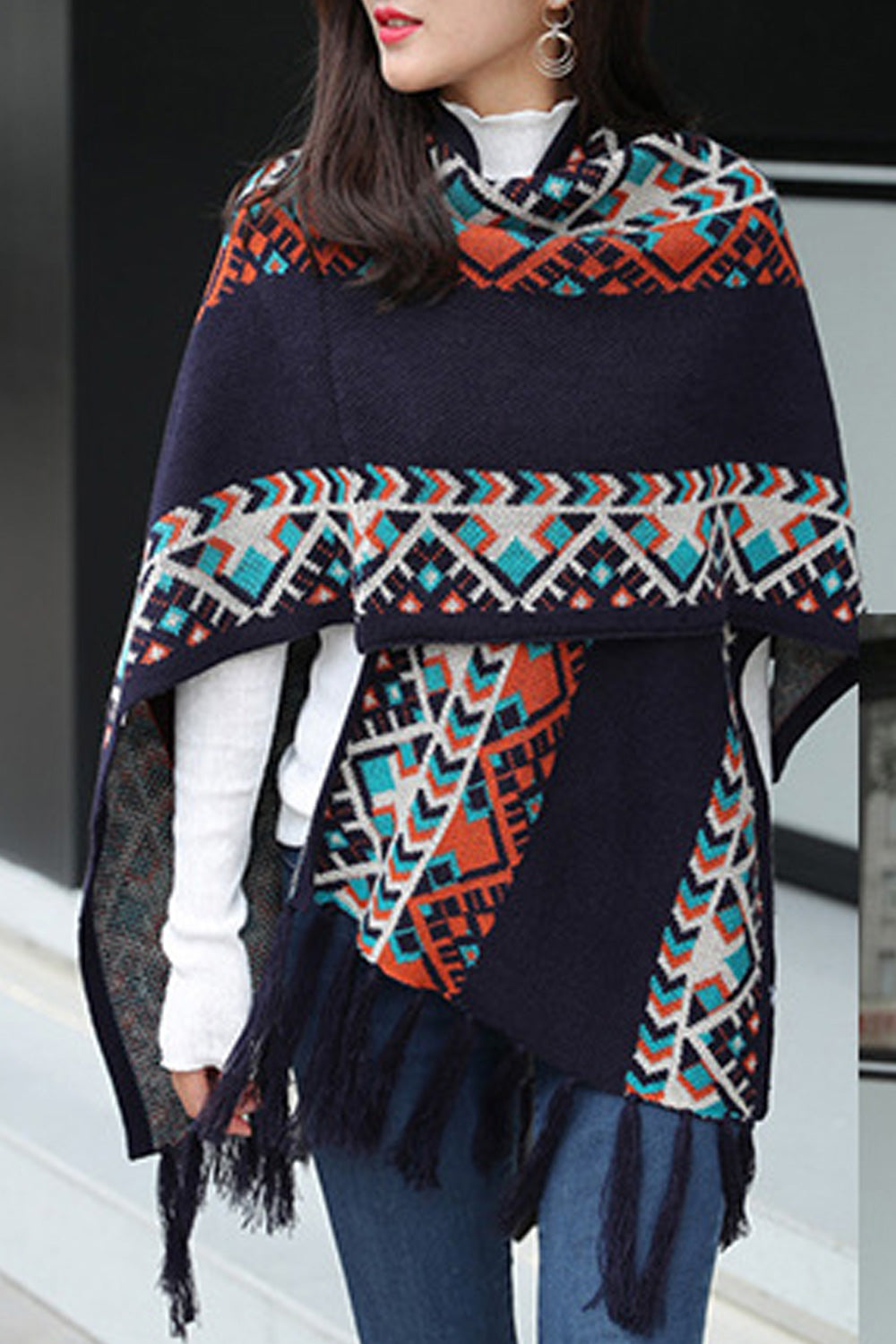 Women Classy Tassel Decorated Printed Style Warm Shawl