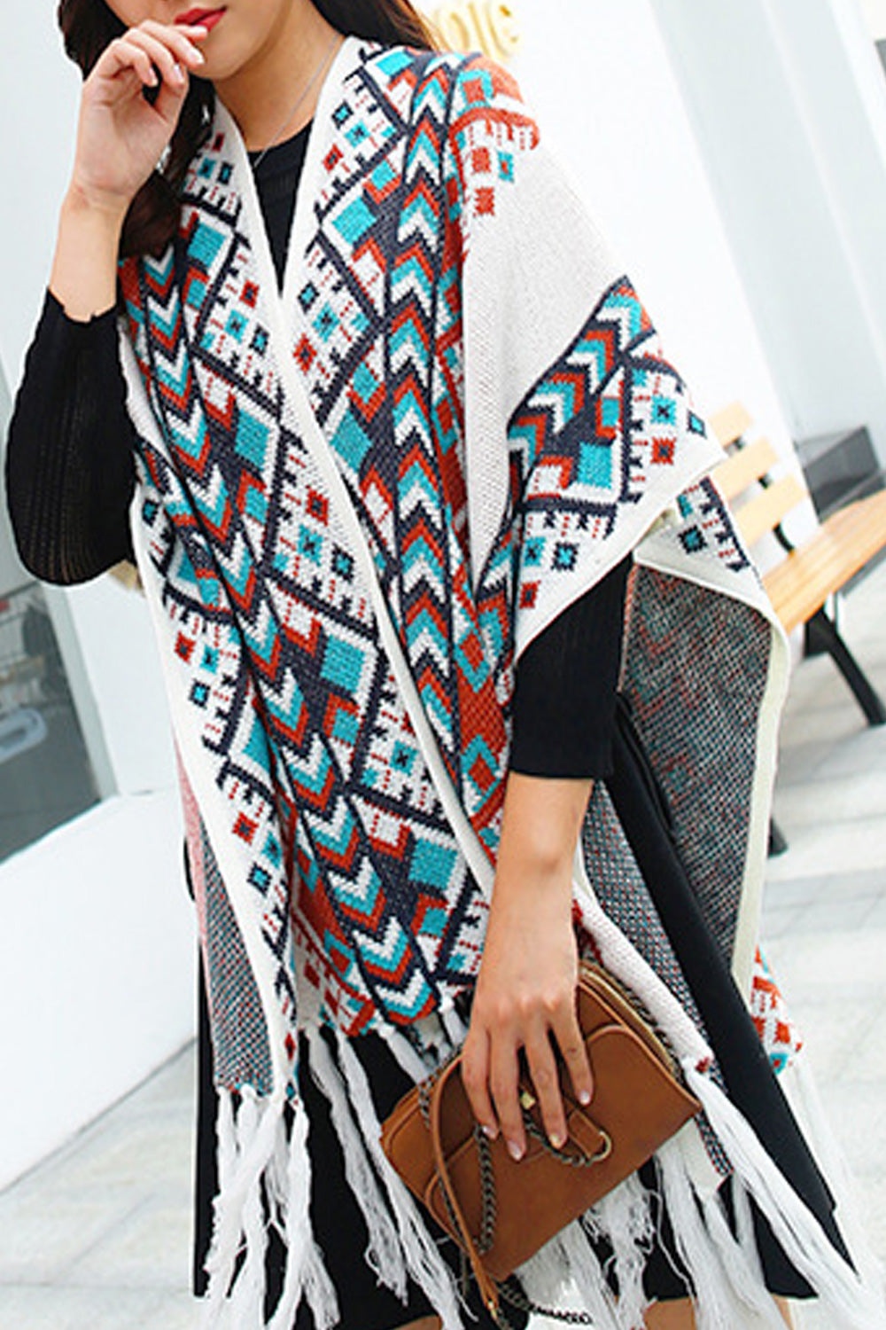 Women Classy Tassel Decorated Printed Style Warm Shawl