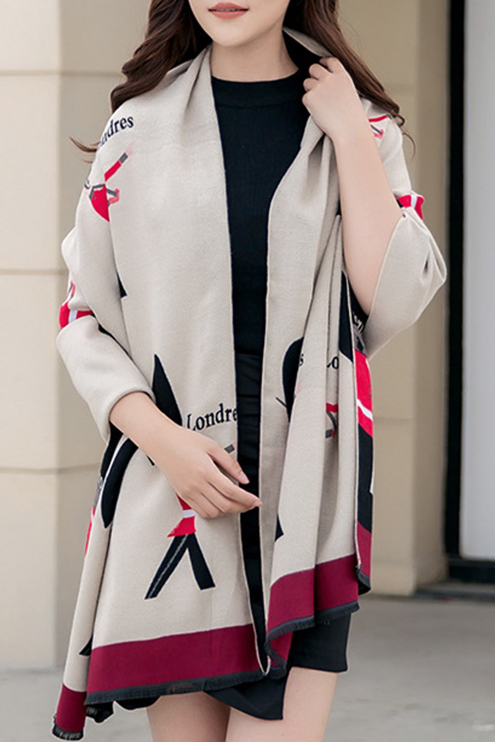 Women Thick Cashmere Cartoon Printed Stylish Warm Shawl
