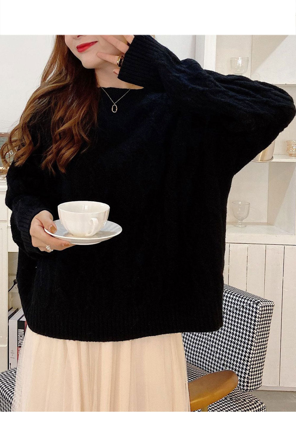 Women Lovely Casual Winter Solid Pattern Decent Styled Sweater