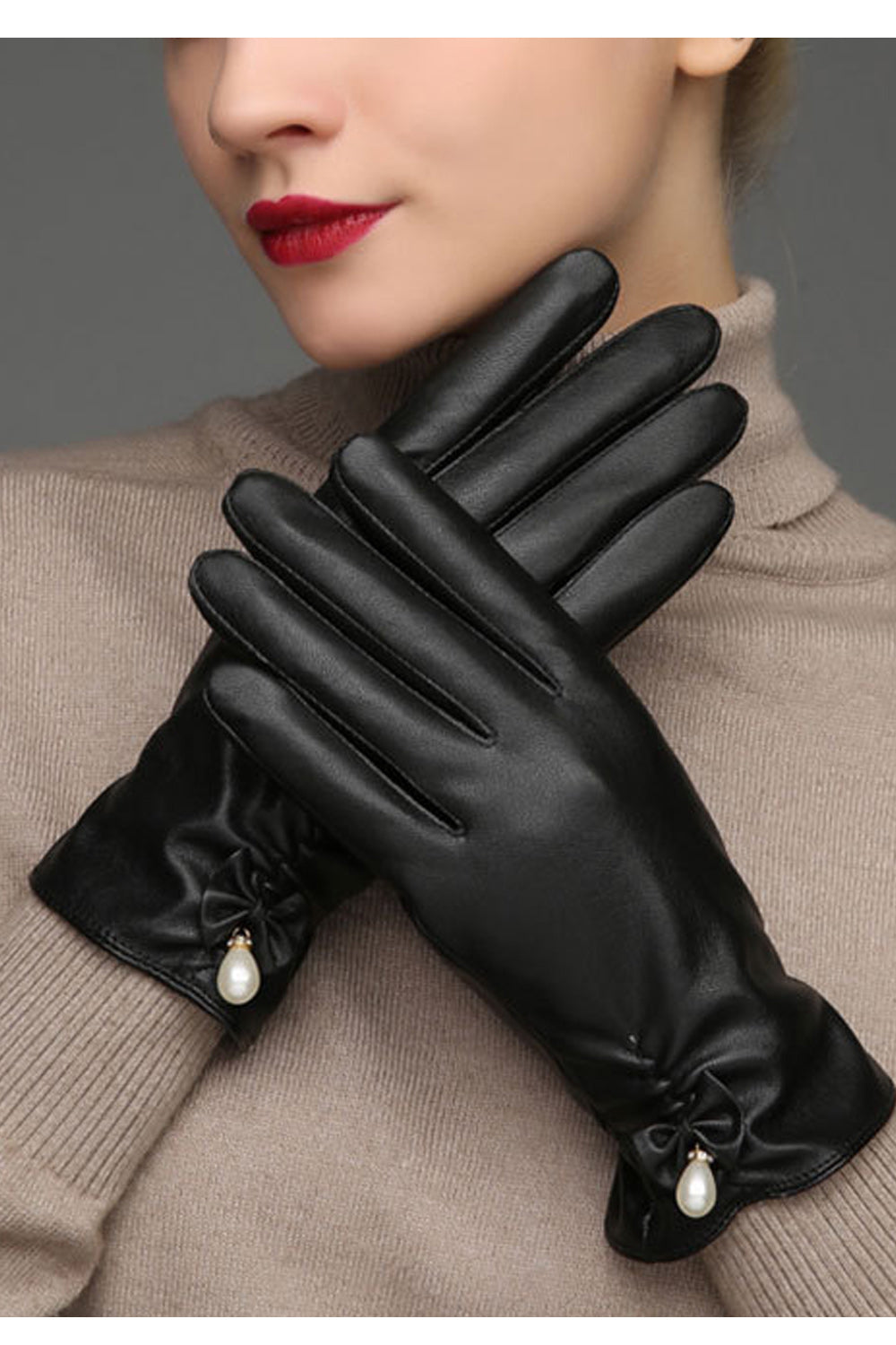 Women Convenient Warm Winter Thick PU Gloves