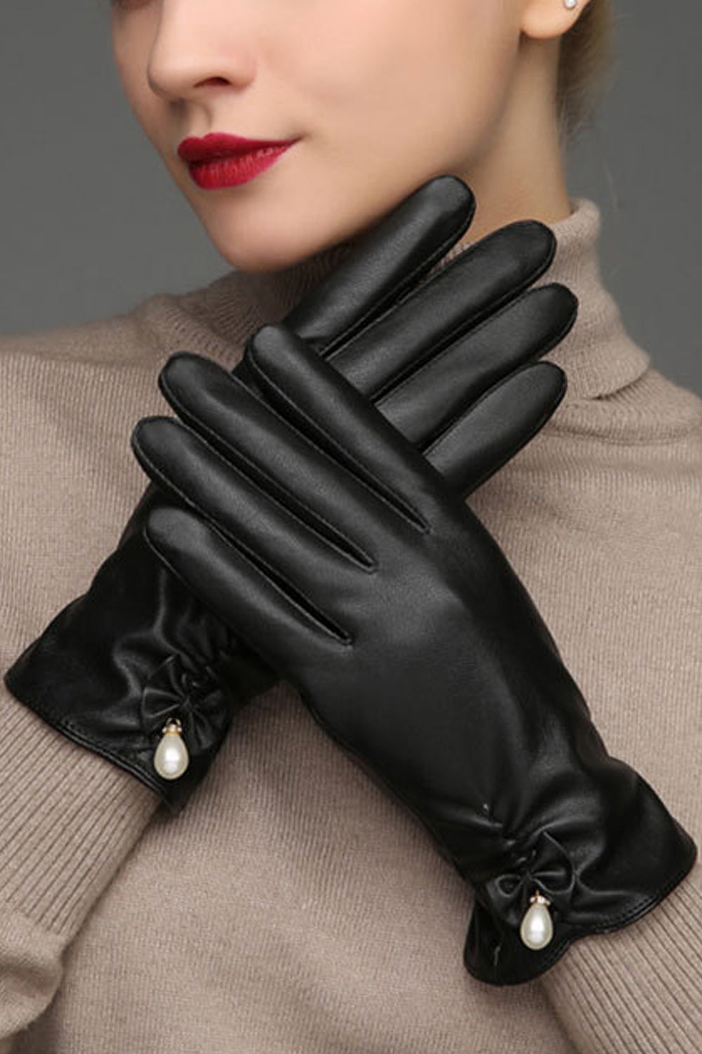 Women Convenient Warm Winter Thick PU Gloves
