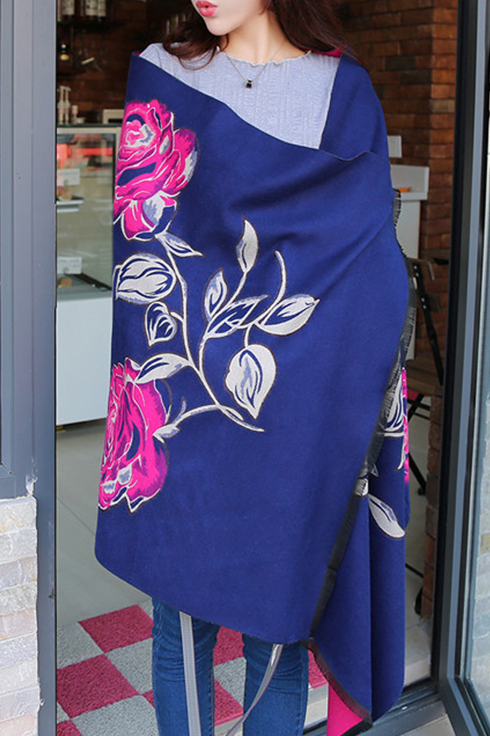 Women Cute Flower Printed Warm Comfortable Elegant Shawl