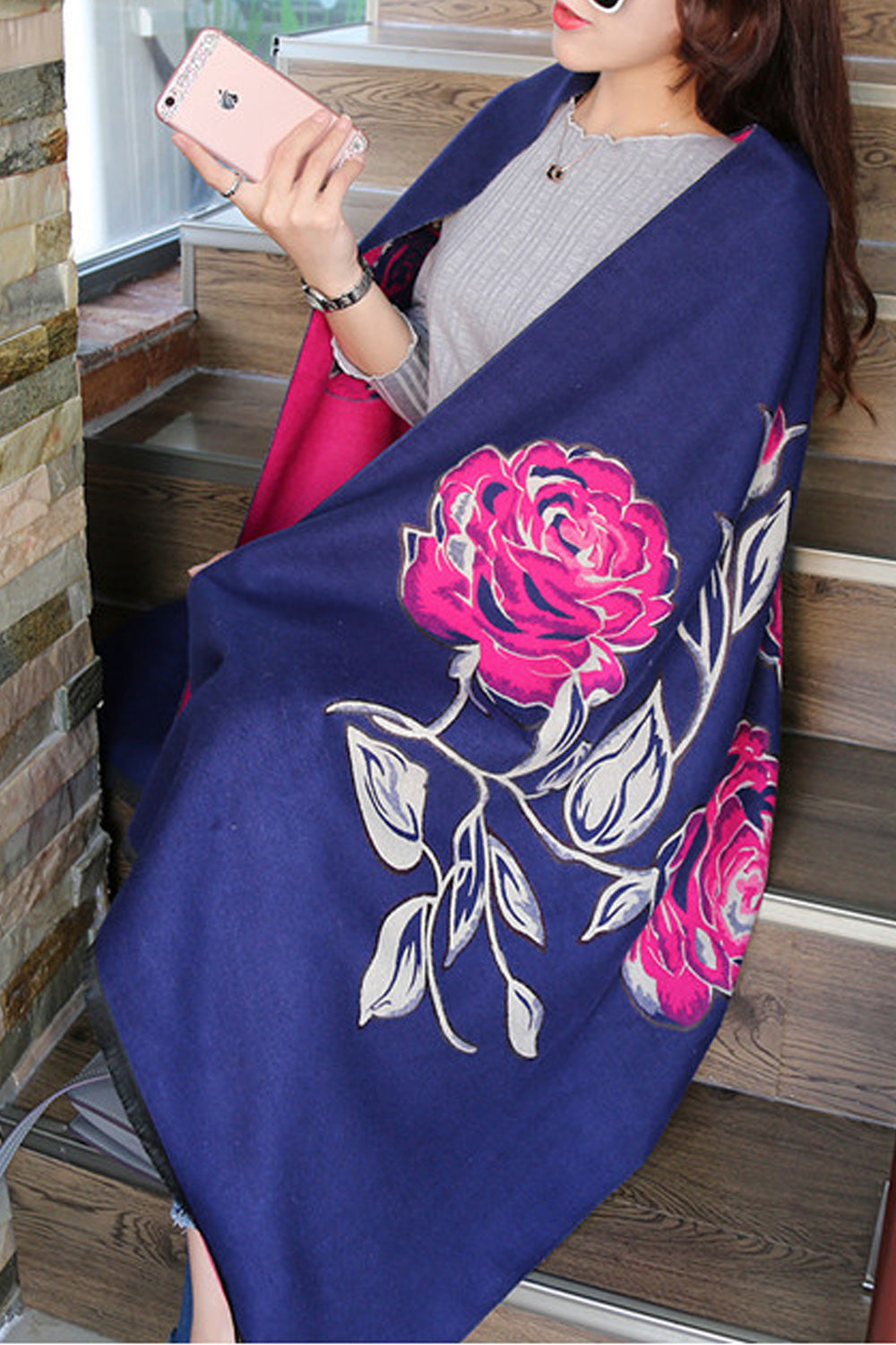 Women Cute Flower Printed Warm Comfortable Elegant Shawl
