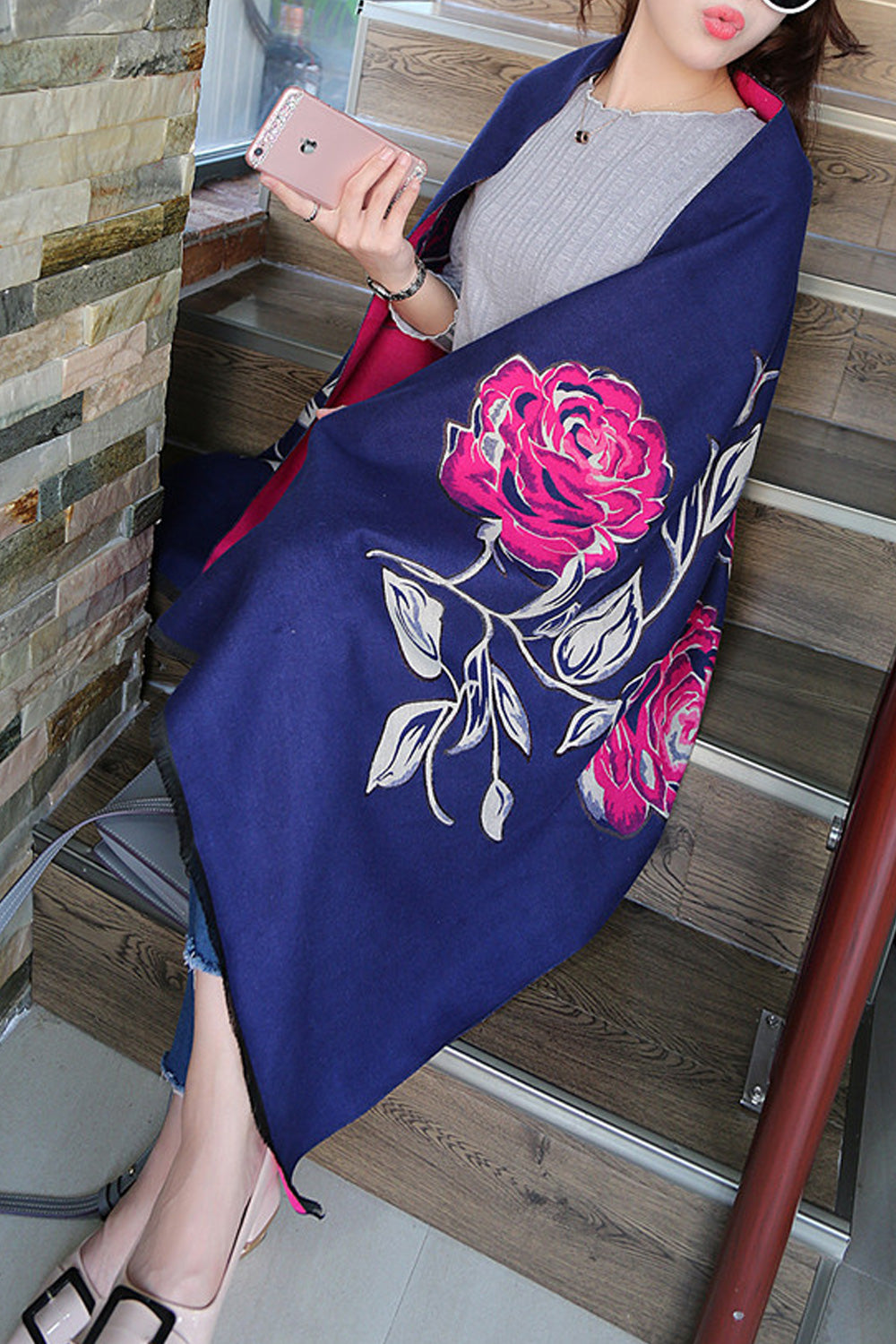 Women Cute Flower Printed Warm Comfortable Elegant Shawl