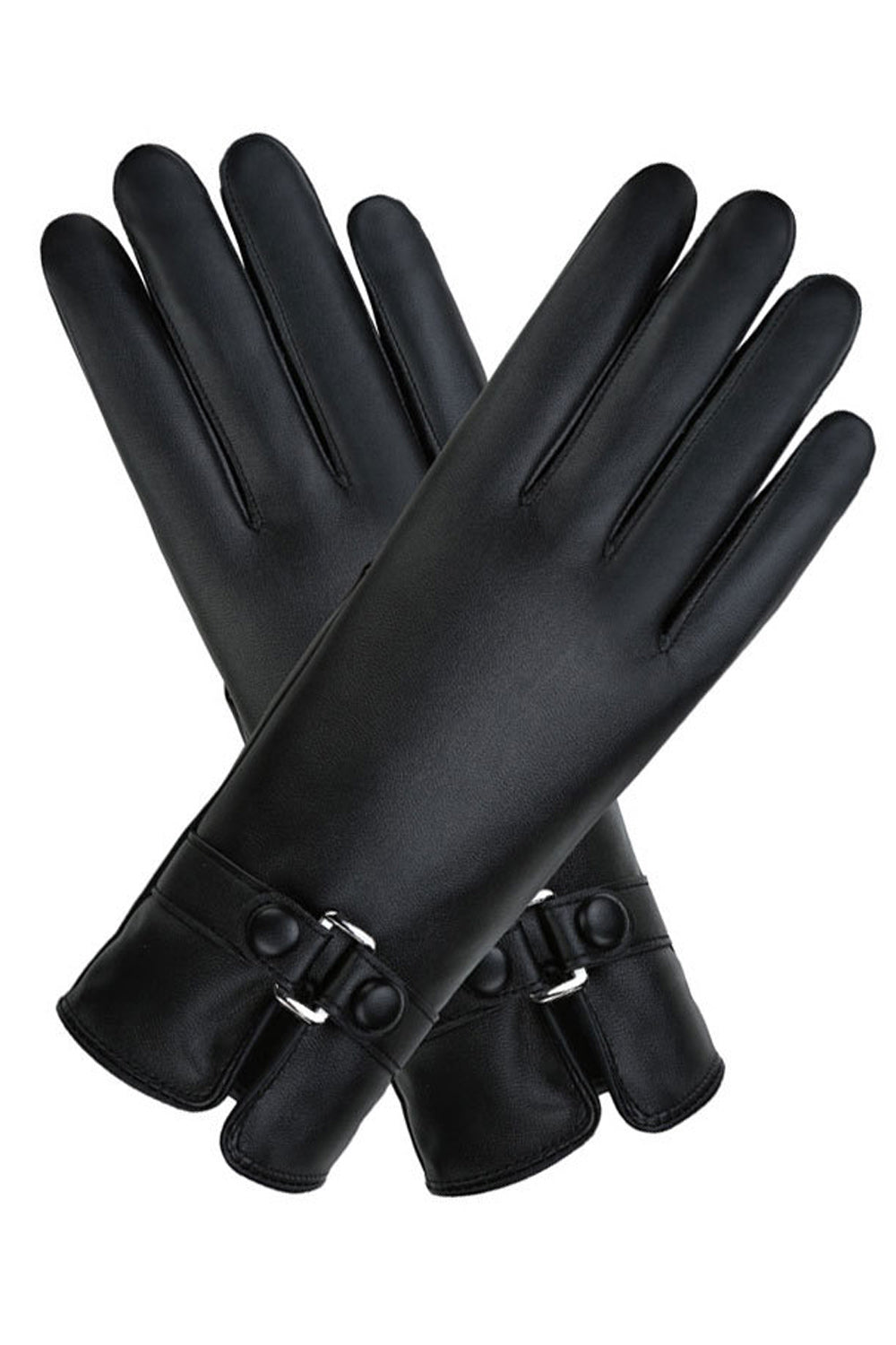 Women Solid Colored Thick Warm PU Leather Gloves