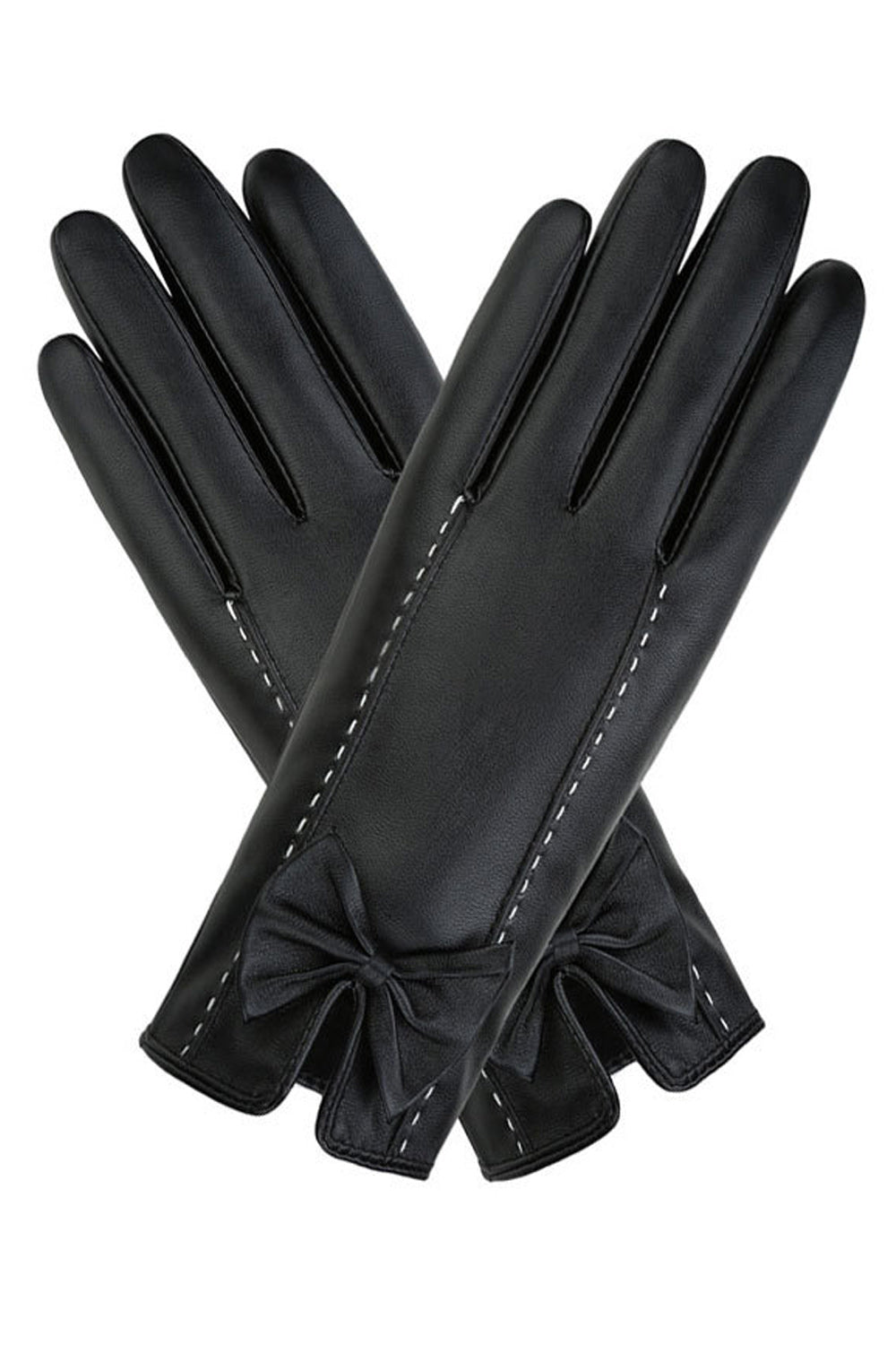 Women Solid Colored Thick Warm PU Leather Gloves