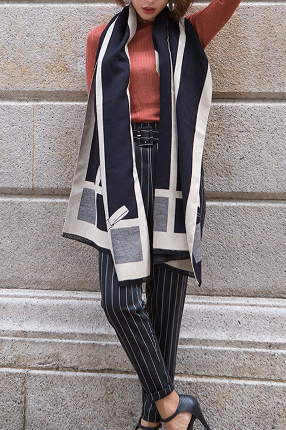 Women Bow Printed Stylish Warm Comfortable Winter Shawl