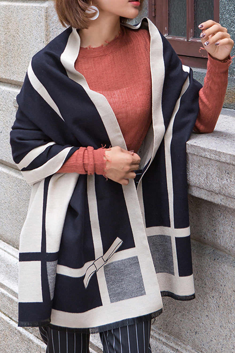Women Bow Printed Stylish Warm Comfortable Winter Shawl