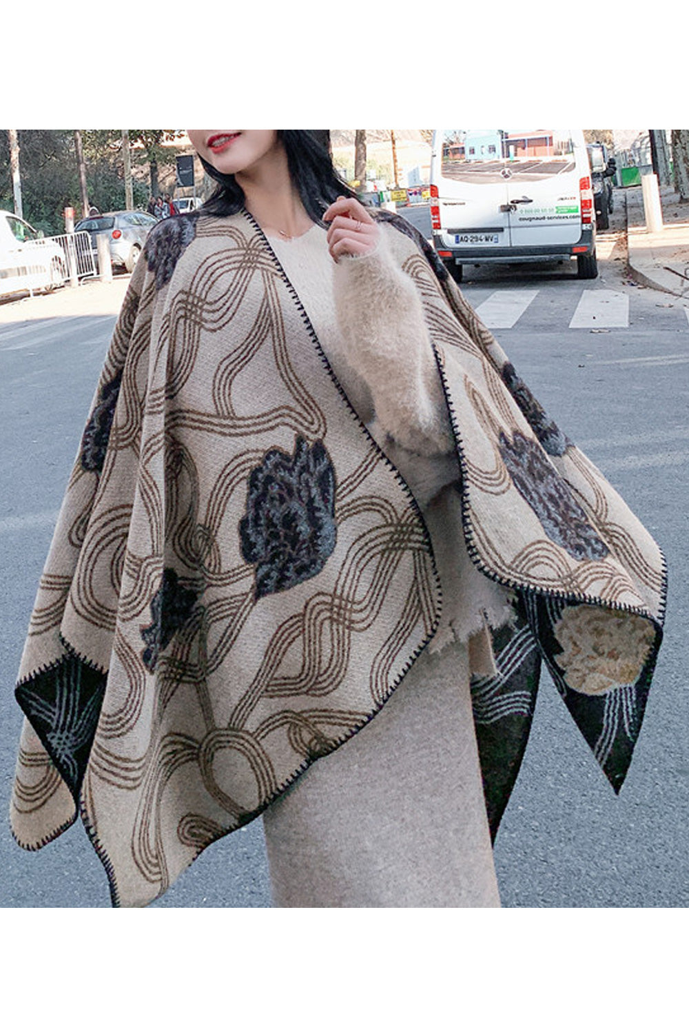 Women Cute Flower Printed Warm Comfortable Easy Shawl