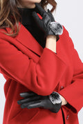 Women Small Hair Ball Decorated Classic Thick PU Gloves