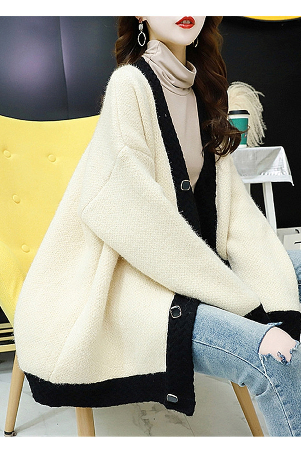 Women Elegant Simple Long Sleeve Thick Windproof Cardigan