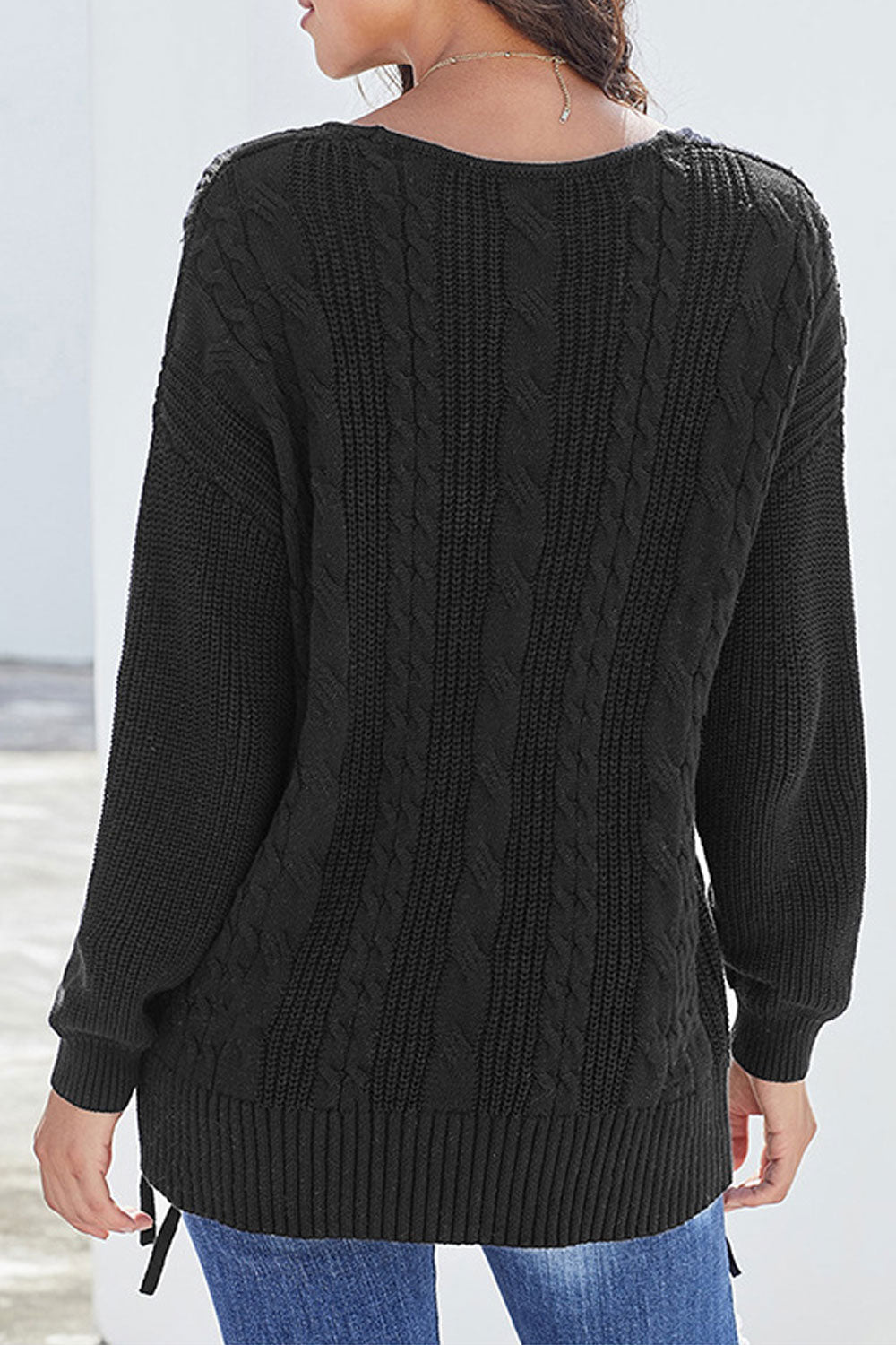 Women Deep V-Neck Thick Solid Pattern Winter Casual Sweater