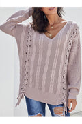 Women Deep V-Neck Thick Solid Pattern Winter Casual Sweater