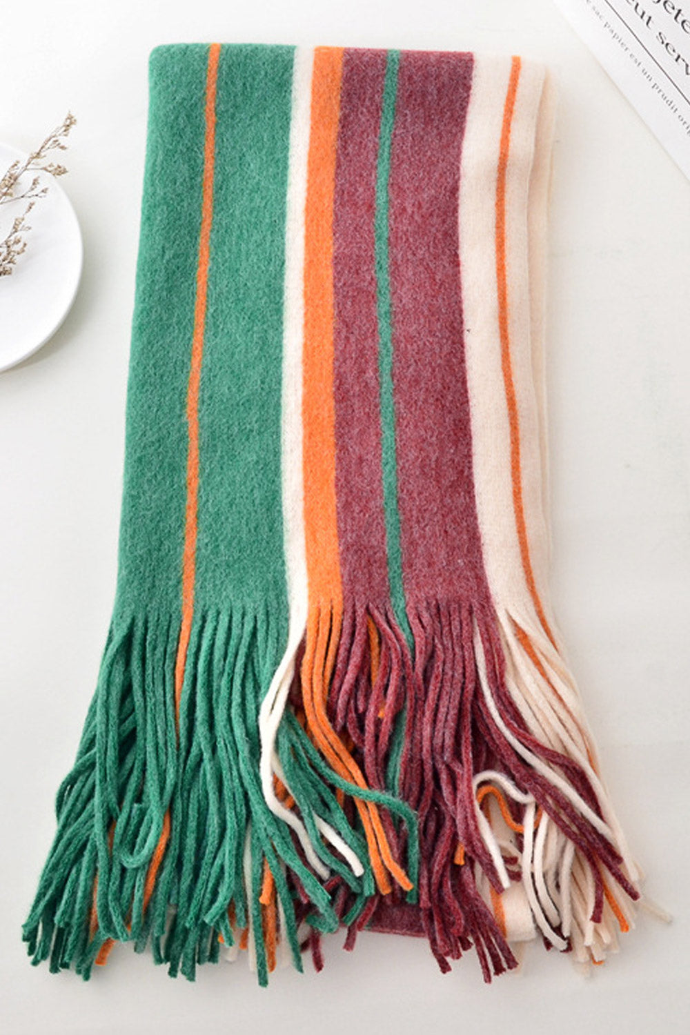 Women Comfortable Stripe Pattern Warm Cashmere Casual Muffler